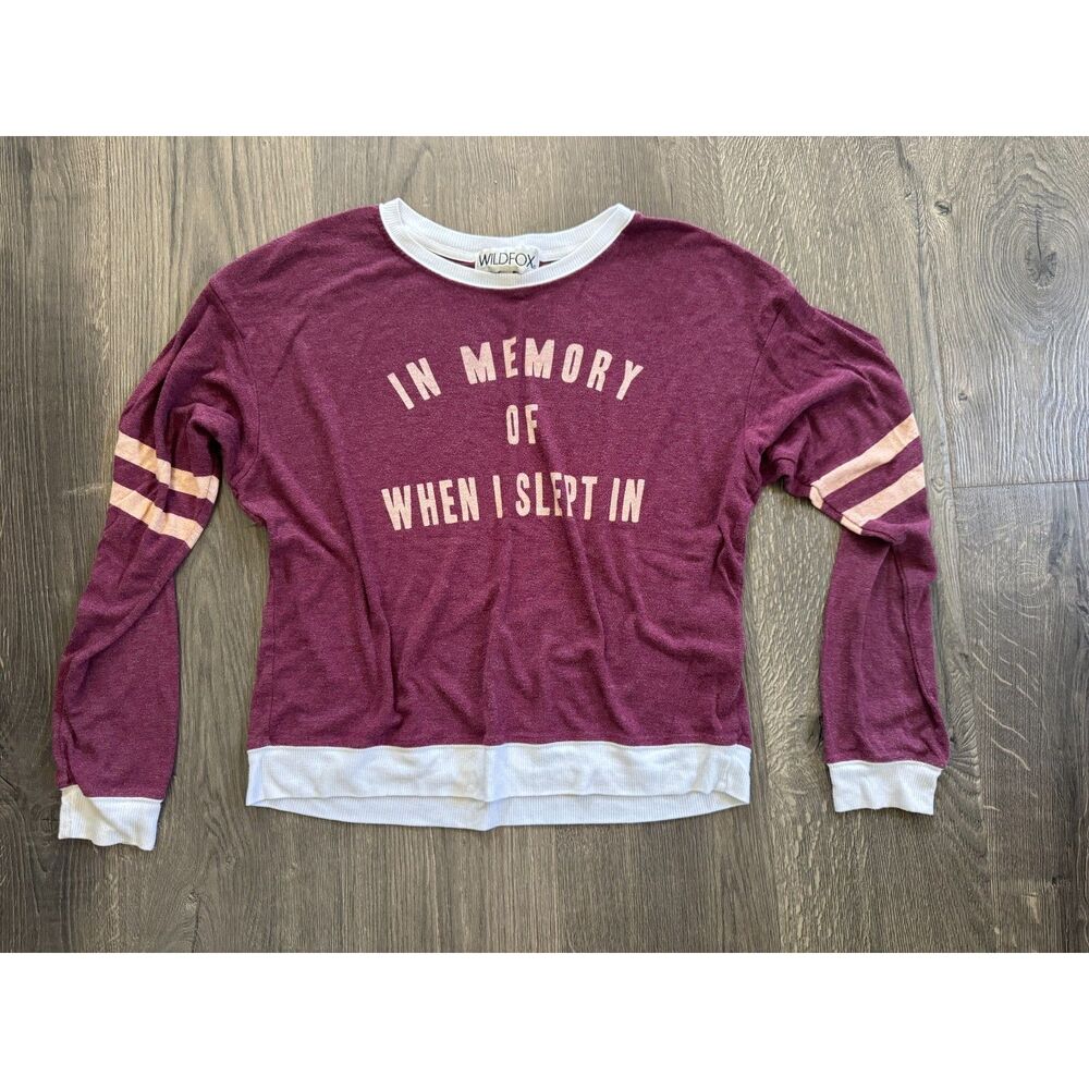 WILDFOX Sweater Top Long Sleeve PJ Lounge Purple White Pajama Shirt XS‎